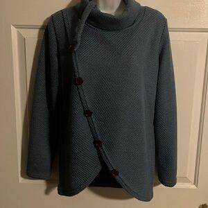 High Neck Asymmetric Button Pullover Sweater